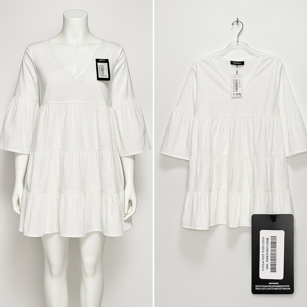 MF-296. V Neck Tired Smock Dress